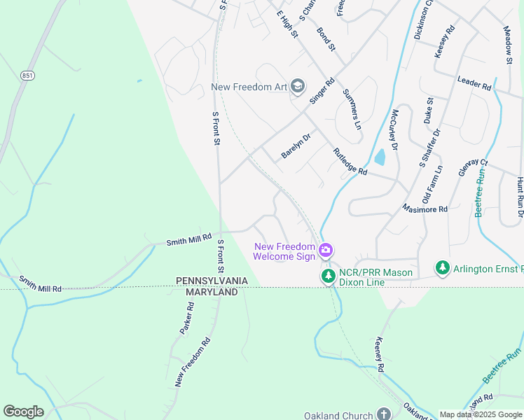map of restaurants, bars, coffee shops, grocery stores, and more near 7 Smith Mill Road in New Freedom