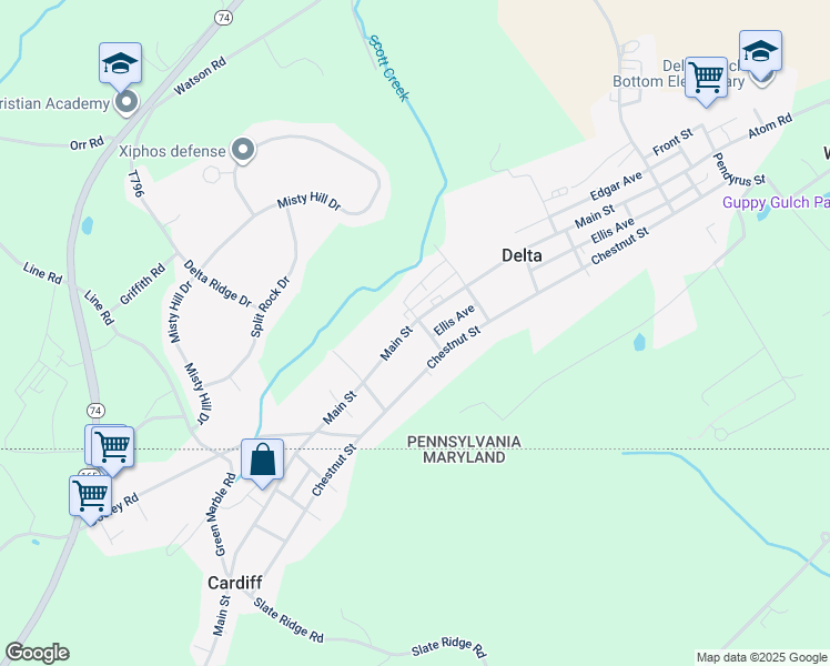 map of restaurants, bars, coffee shops, grocery stores, and more near 324 Main Street in Delta