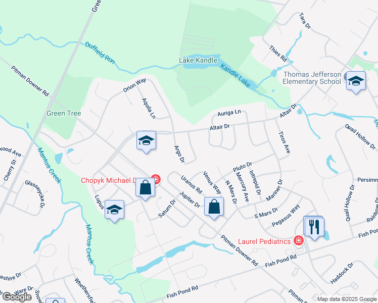 map of restaurants, bars, coffee shops, grocery stores, and more near 12 Argo Drive in Washington Township