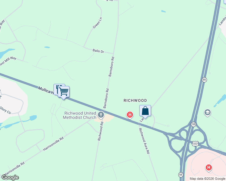 map of restaurants, bars, coffee shops, grocery stores, and more near 737 Barnsboro Road in Harrison Township