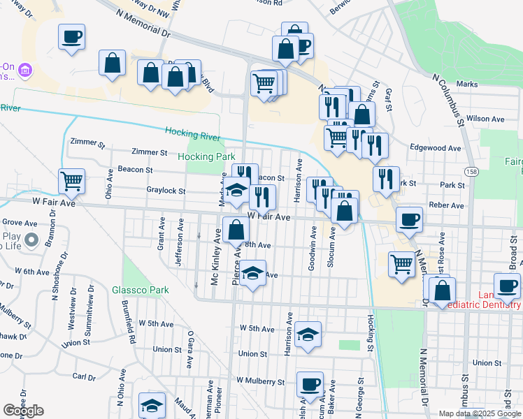 map of restaurants, bars, coffee shops, grocery stores, and more near 925 West Fair Avenue in Lancaster
