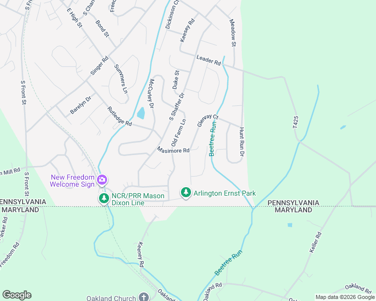 map of restaurants, bars, coffee shops, grocery stores, and more near 100 Masimore Road in New Freedom