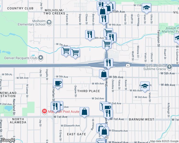 map of restaurants, bars, coffee shops, grocery stores, and more near 5435 West 5th Avenue in Lakewood