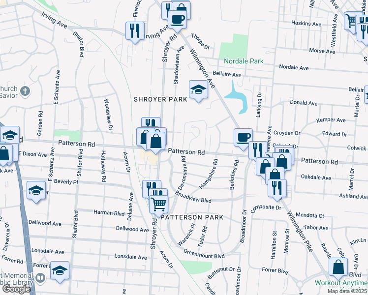 map of restaurants, bars, coffee shops, grocery stores, and more near in Dayton