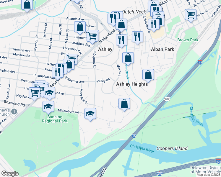 map of restaurants, bars, coffee shops, grocery stores, and more near 2 Radcliff Court in Wilmington