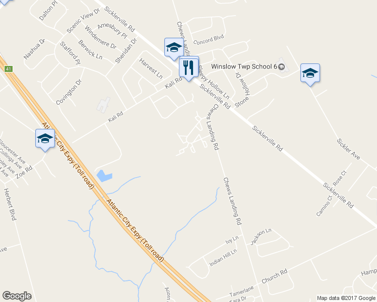 map of restaurants, bars, coffee shops, grocery stores, and more near 43 Kenwood Drive in Sicklerville