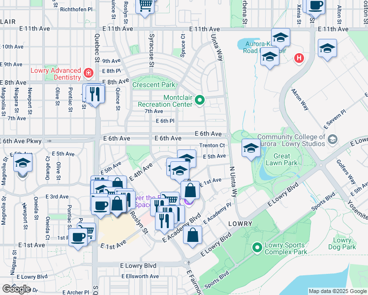 map of restaurants, bars, coffee shops, grocery stores, and more near 300 Spruce Street in Denver