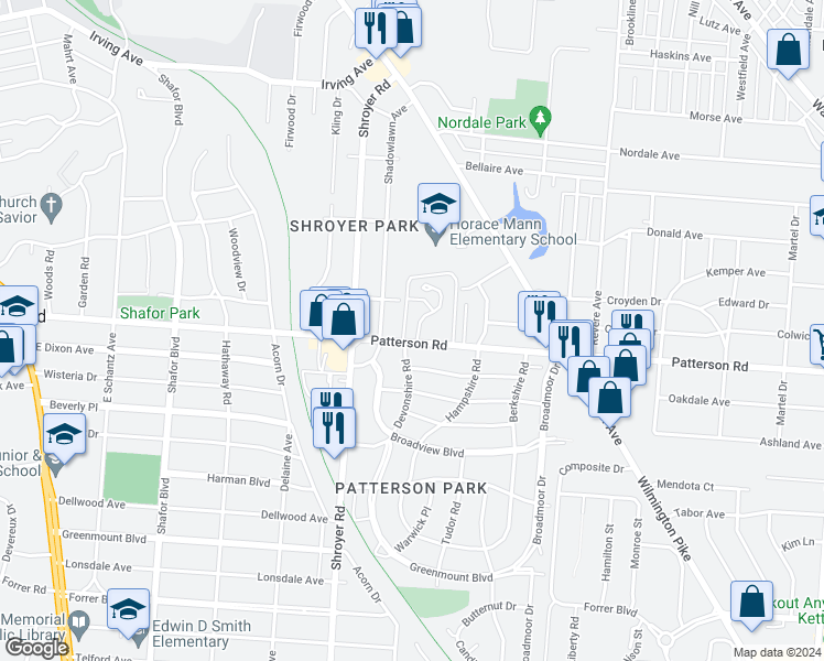 map of restaurants, bars, coffee shops, grocery stores, and more near in Dayton