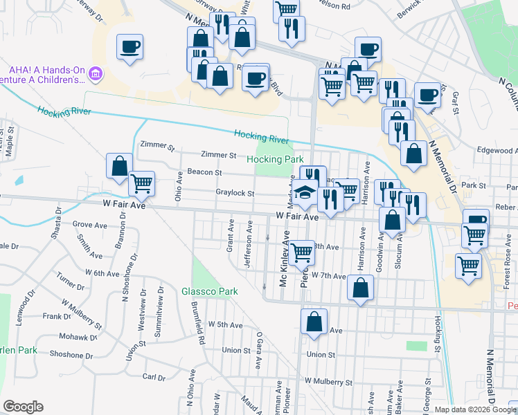 map of restaurants, bars, coffee shops, grocery stores, and more near 1320 West Fair Avenue in Lancaster