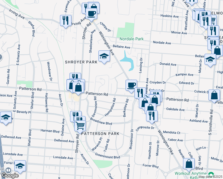 map of restaurants, bars, coffee shops, grocery stores, and more near in Dayton