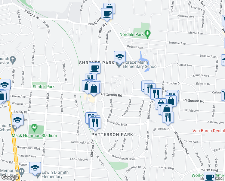 map of restaurants, bars, coffee shops, grocery stores, and more near in Dayton