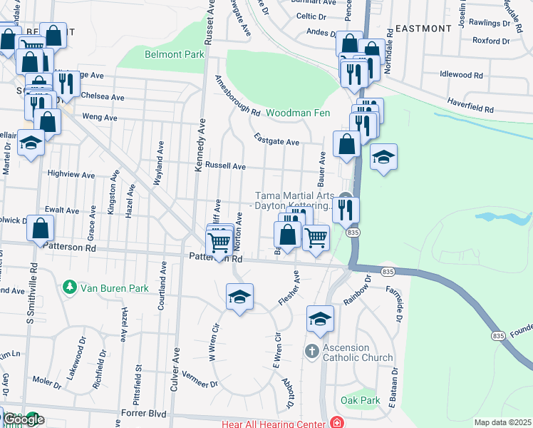 map of restaurants, bars, coffee shops, grocery stores, and more near in Kettering
