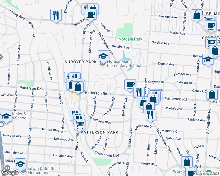 map of restaurants, bars, coffee shops, grocery stores, and more near in Dayton