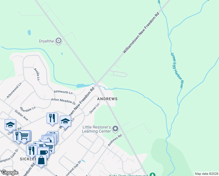 map of restaurants, bars, coffee shops, grocery stores, and more near 336 Erial Road in Sicklerville
