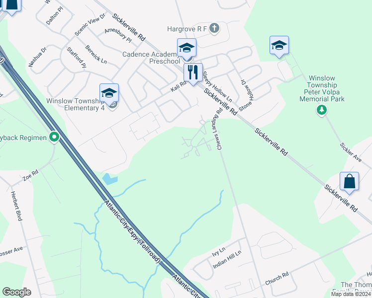 map of restaurants, bars, coffee shops, grocery stores, and more near 89 Kenwood Drive in Sicklerville
