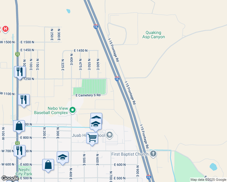 map of restaurants, bars, coffee shops, grocery stores, and more near 1150 North in Nephi