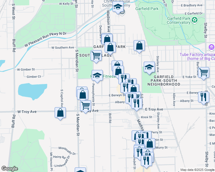 map of restaurants, bars, coffee shops, grocery stores, and more near 2806 Brill Road in Indianapolis