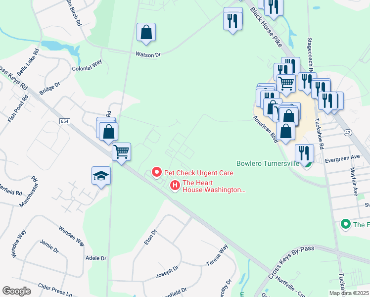 map of restaurants, bars, coffee shops, grocery stores, and more near in Washington Township