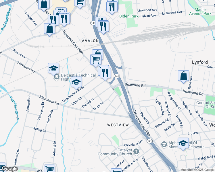 map of restaurants, bars, coffee shops, grocery stores, and more near 1112 Newport Gap Pike in Wilmington