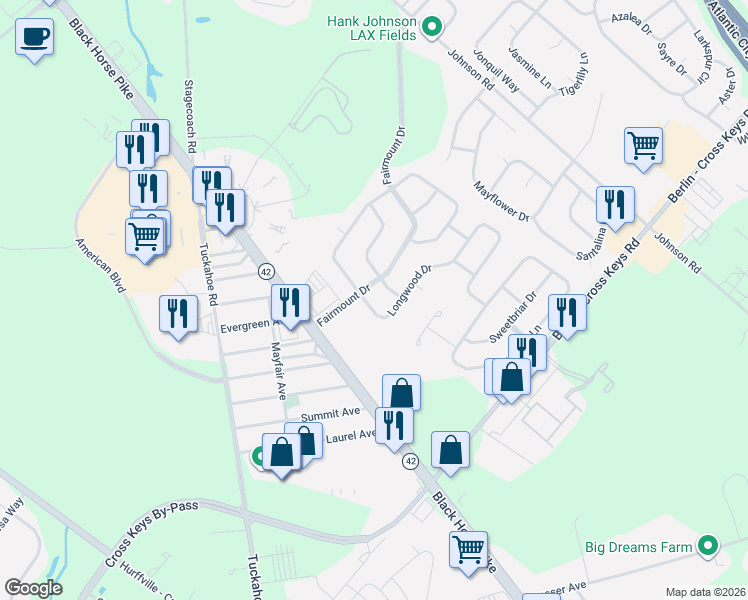 map of restaurants, bars, coffee shops, grocery stores, and more near 20 Rittenhouse Square in Sicklerville