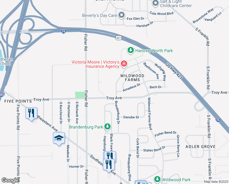 map of restaurants, bars, coffee shops, grocery stores, and more near 2962 Wolfgang Drive in Indianapolis