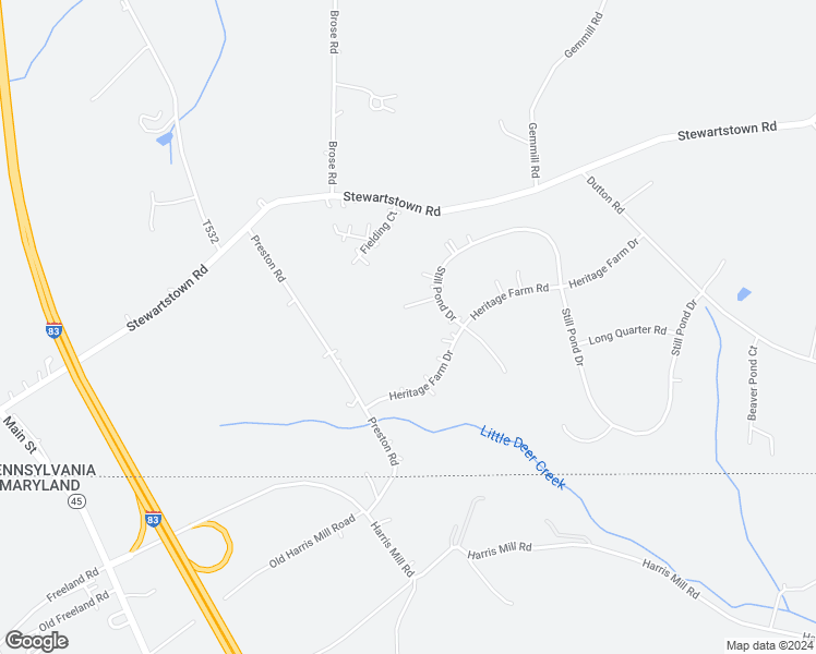 map of restaurants, bars, coffee shops, grocery stores, and more near 5 Hayfield Court in New Freedom