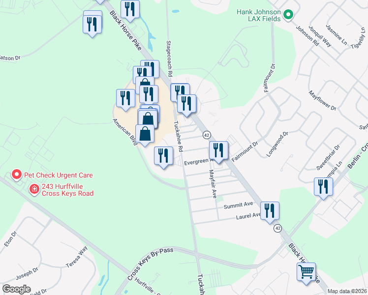 map of restaurants, bars, coffee shops, grocery stores, and more near 209 Narberth Avenue in Washington Township