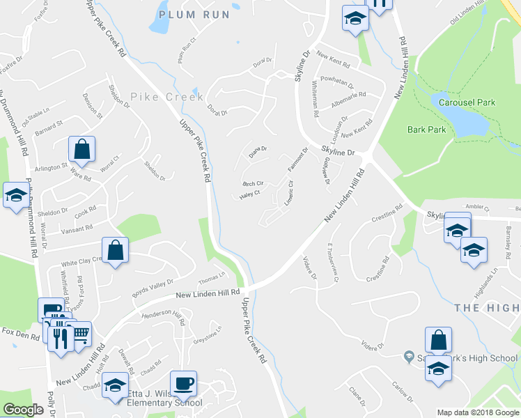 map of restaurants, bars, coffee shops, grocery stores, and more near 3505 Birch Circle in Wilmington