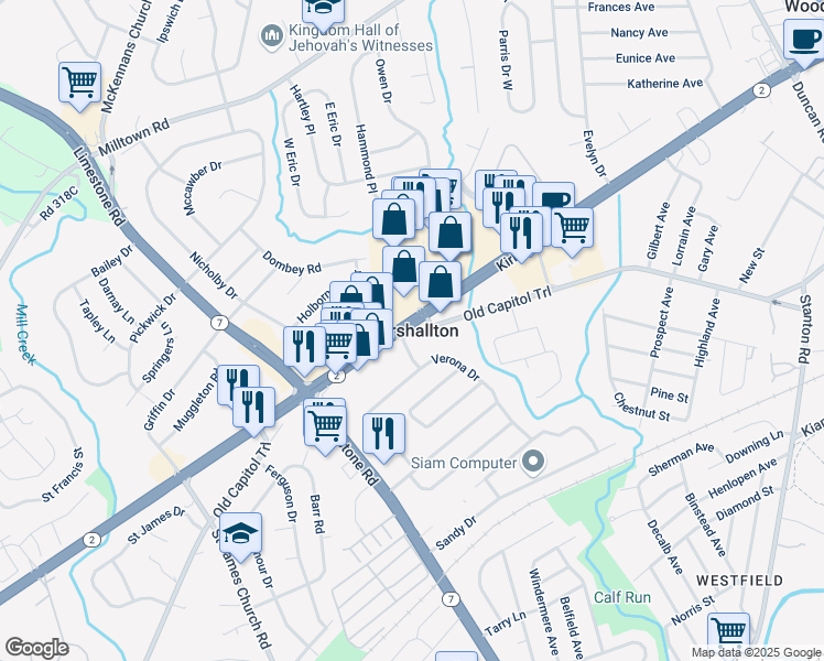 map of restaurants, bars, coffee shops, grocery stores, and more near in Marshallton