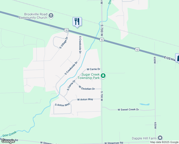 map of restaurants, bars, coffee shops, grocery stores, and more near 7115 West Carrie Drive in New Palestine