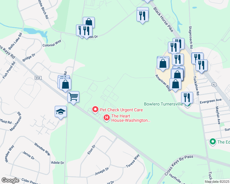 map of restaurants, bars, coffee shops, grocery stores, and more near in Washington Township
