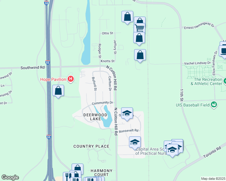 map of restaurants, bars, coffee shops, grocery stores, and more near 5249 Carlton Drive in Springfield