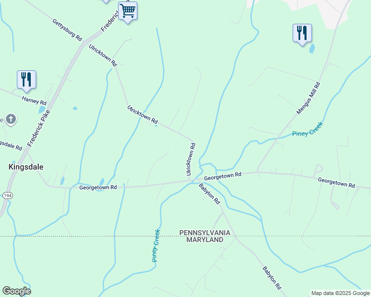 map of restaurants, bars, coffee shops, grocery stores, and more near 393 Ulricktown Road in Littlestown