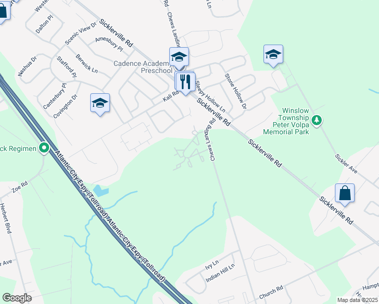 map of restaurants, bars, coffee shops, grocery stores, and more near 173 Kenwood Drive in Sicklerville