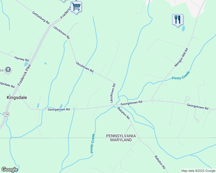 map of restaurants, bars, coffee shops, grocery stores, and more near 393 Ulricktown Road in Littlestown