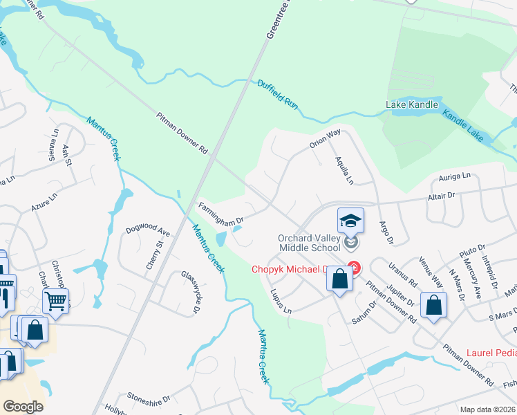 map of restaurants, bars, coffee shops, grocery stores, and more near 1 Brock Court in Washington Township