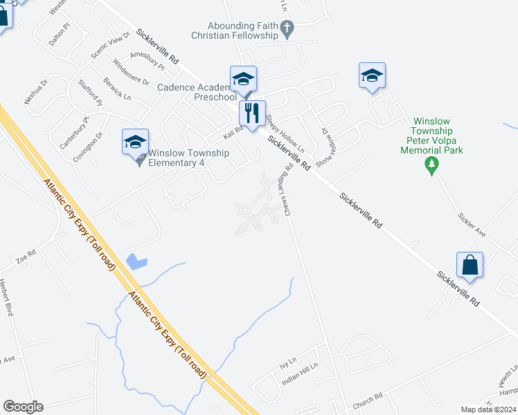 map of restaurants, bars, coffee shops, grocery stores, and more near 183 Kenwood Drive in Sicklerville