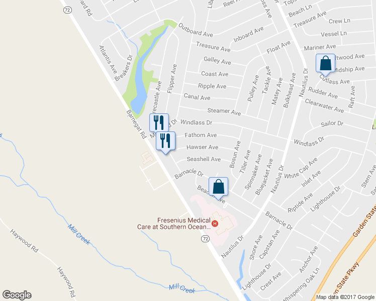 map of restaurants, bars, coffee shops, grocery stores, and more near 1101 Hawser Avenue in Stafford Township