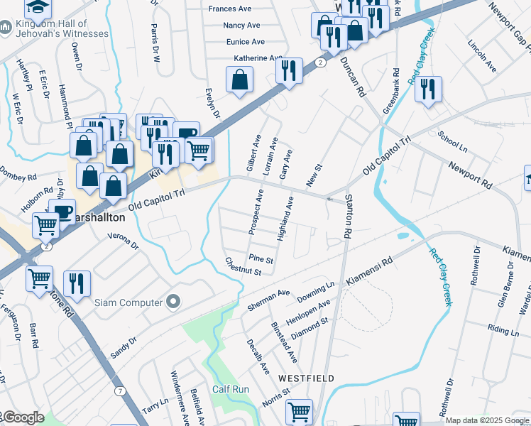 map of restaurants, bars, coffee shops, grocery stores, and more near 3907 Delaware Street in Wilmington