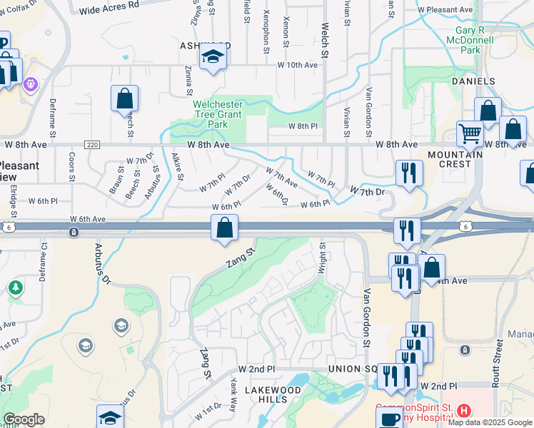 map of restaurants, bars, coffee shops, grocery stores, and more near 12648 West 6th Place in Golden