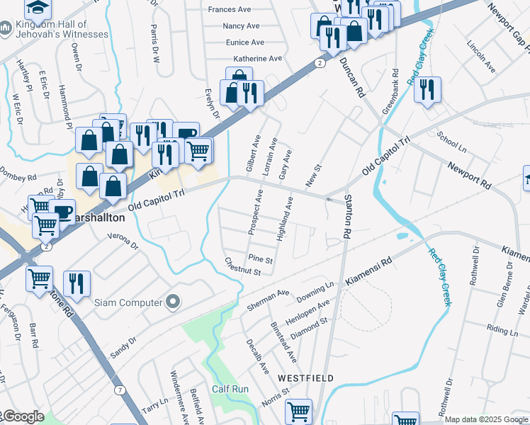 map of restaurants, bars, coffee shops, grocery stores, and more near 3907 Delaware Street in Wilmington