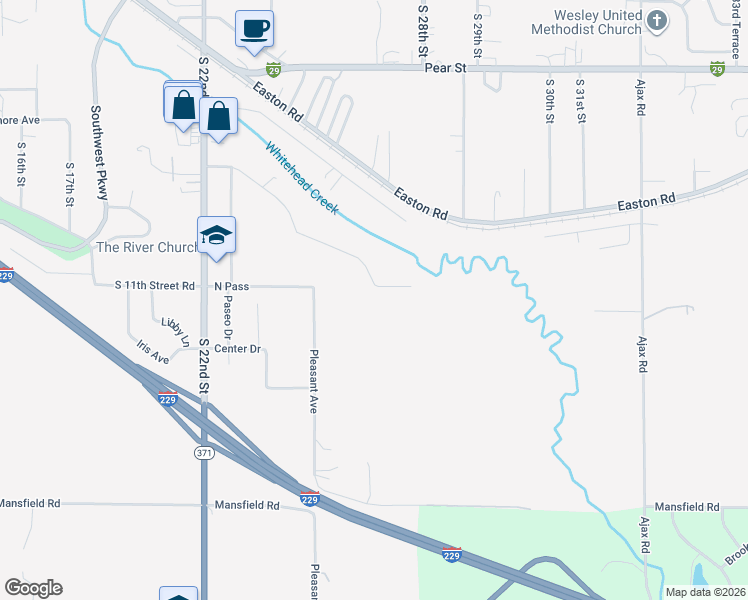 map of restaurants, bars, coffee shops, grocery stores, and more near 2704 Excello Drive in St. Joseph