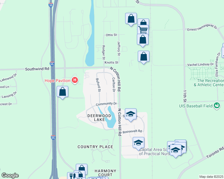 map of restaurants, bars, coffee shops, grocery stores, and more near 5249 Carlton Drive in Springfield