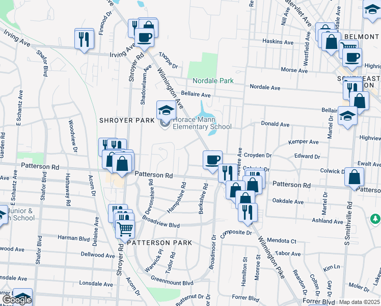 map of restaurants, bars, coffee shops, grocery stores, and more near 608 Hampshire Road in Dayton