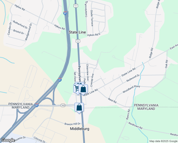 map of restaurants, bars, coffee shops, grocery stores, and more near 15674 Clearview Avenue in Waynesboro