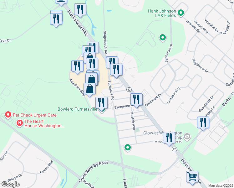 map of restaurants, bars, coffee shops, grocery stores, and more near 209 Narberth Avenue in Washington Township