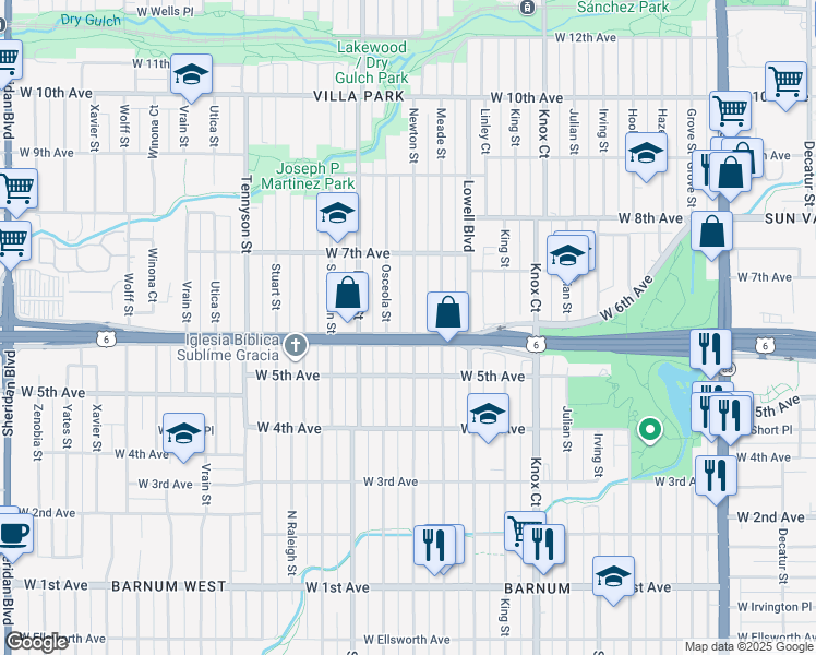 map of restaurants, bars, coffee shops, grocery stores, and more near 605 Newton Street in Denver