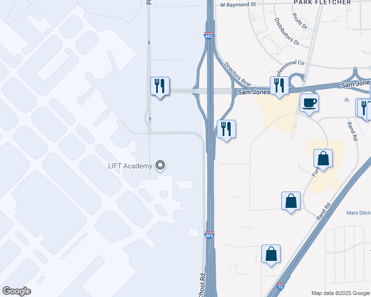 map of restaurants, bars, coffee shops, grocery stores, and more near in Indianapolis