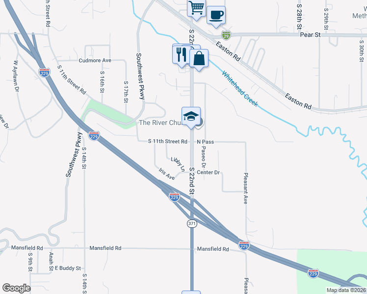 map of restaurants, bars, coffee shops, grocery stores, and more near 4515 South 22nd Street in Saint Joseph