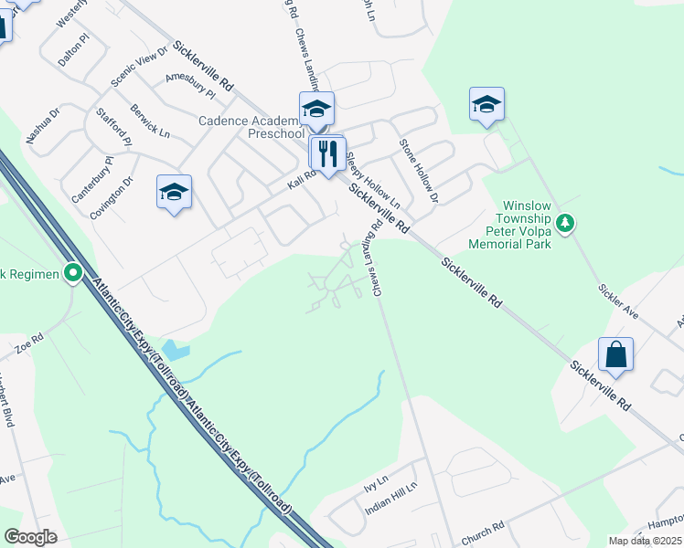 map of restaurants, bars, coffee shops, grocery stores, and more near 173 Kenwood Drive in Sicklerville